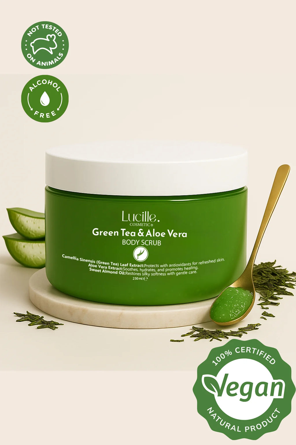 Green Tea and Aloe Vera Flavored Sugary Body Scrub